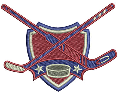 Embroidery Design: Hockey Sticks Crest Lg<br> 4.02w X 3.06h | Embroidery Legacy Embroidery Design: Hockey Sticks Crest Lg<br> 4.02w X 3.06h
