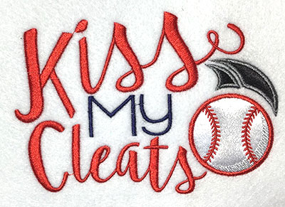 Embroidery Design: Kiss My Cleats Applique<br> 5.95w X 4.15h