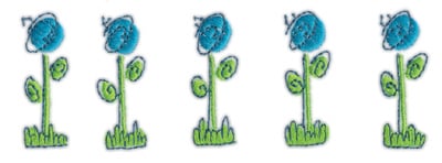 Embroidery Design: Row of Blue Flowers<br>5.68" x 1.95"