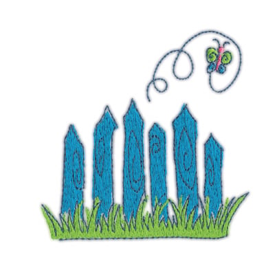 Embroidery Design: Fence w/ Butterfly<br>3.62" x 3.60"