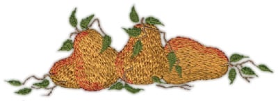Embroidery Design: Three Pears<br>6.19" x 2.12"