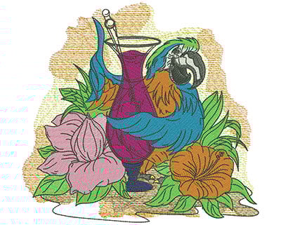 Embroidery Design: Tropical Parrot Drink Lg<br> 8.39w X 7.83h