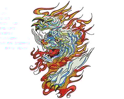 Embroidery Design: Chinese Tiger Flames Lg<br> 3.64w X 5.51h