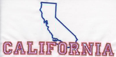 Embroidery Design: California Outline and Name<br>3.86" x 8.02"