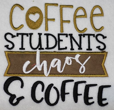 Embroidery Design: Coffee Students Chaos Applique Lg<br> 5.50w X 5.55h