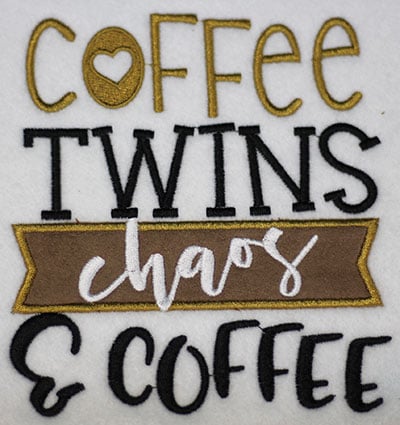 Embroidery Design: Coffee Twins Chaos Applique Lg<br> 5.41w X 6.03h
