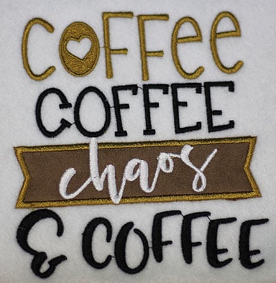 Embroidery Design: Coffee Chaos Applique Lg<br> 5.42w X 5.93h