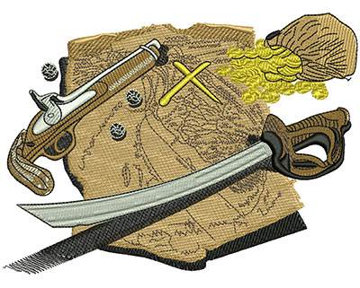 Embroidery Design: Pirates Map Lg<br> 5.75w X 4.26h | Embroidery Legacy Embroidery Design: Pirates Map Lg<br> 5.75w X 4.26h