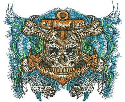 Embroidery Design: Anchor Skull And Fish Lg<br> 4.62w X 4.01h