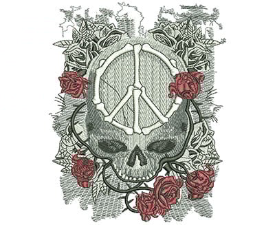 Embroidery Design: Peace Skull Lg<br> 4.81w X 5.96h | Embroidery Legacy Embroidery Design: Peace Skull Lg<br> 4.81w X 5.96h