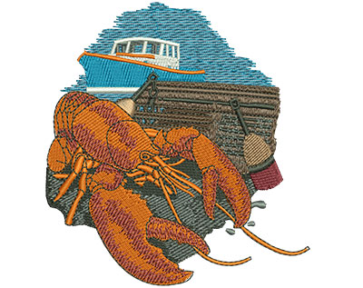 Embroidery Design: Lobster Catch Lg<br> 4.12w X 4.49h