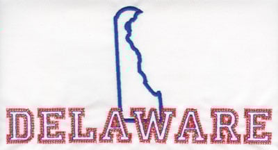 Embroidery Design: Delaware Outline and Name<br>4.15" x 8.02"