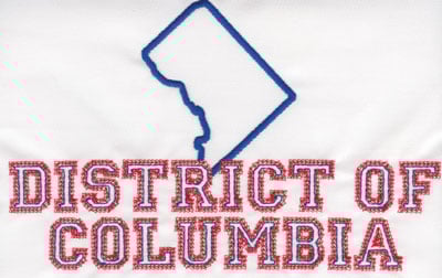 Embroidery Design: District of Columbia Outline and Name<br>5.09" x 8.02"