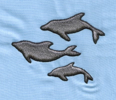 Embroidery Design: Three Dolphins (large)<br>3.99" x 3.10"