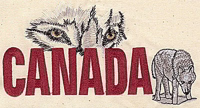 Embroidery Design: Canada with wolf<br> 7.06w X 3.88h | Embroidery Legacy Embroidery Design: Canada with wolf<br> 7.06w X 3.88h