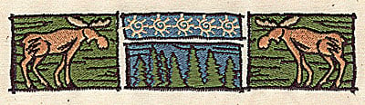 Embroidery Design: Moose with forest scene<br> 5.63w X 1.31h