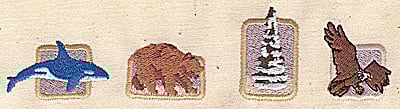 Embroidery Design: Whale bear tree and eagle<br> 5.56w X 1.31h