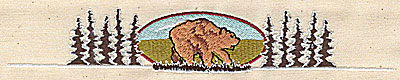 Embroidery Design: Forest scene with bear<br> 7.44w X 1.25h
