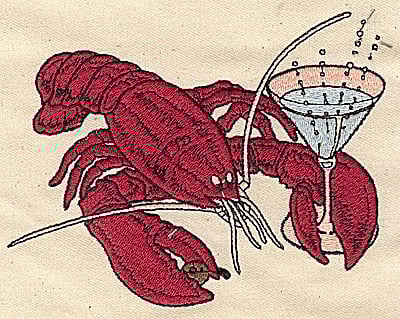 Embroidery Design: Lobster with martini glass<br> 5.13w X 3.94h | Embroidery Legacy Embroidery Design: Lobster with martini glass<br> 5.13w X 3.94h