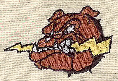 Embroidery Design: Bulldog head with lightning bolt<br> 2.63w X 1.75h