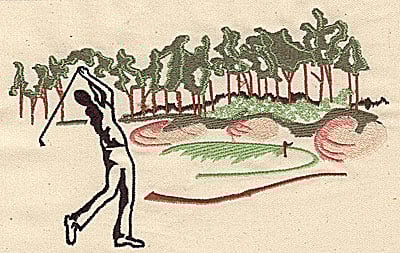 Embroidery Design: Golfer's scene<br> 6.88w X 4.25h