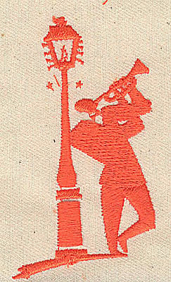 Embroidery Design: Trumpeter leaning on light post<br> 1.63w X 2.94h