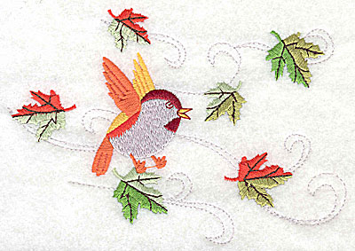 Embroidery Design: Bird with leaves<br> 5.88w X 4.13h