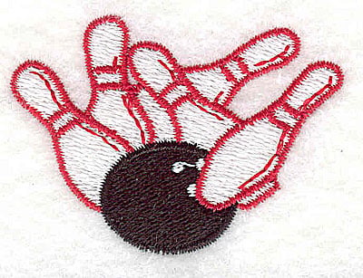 Embroidery Design: Bowling ball and pins<br> 2.13w X 1.50h