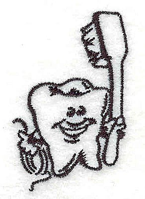 Embroidery Design: Tooth with toothbrush<br> 1.44w X 2.15h