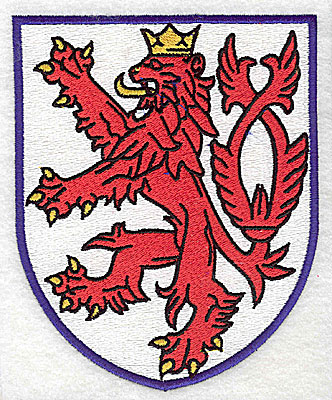 Embroidery Design: Shield with lion and crown<br> 4.44w X 5.44h