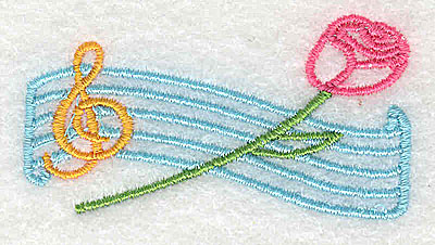 Embroidery Design: Musical bars treble clef and rose<br> 2.38w X 1.25h