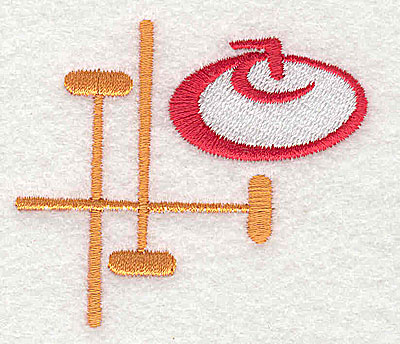 Embroidery Design: Curling stone and brooms<br> 2.38w X 2.06h