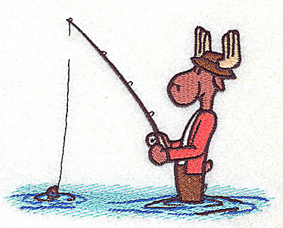 Embroidery Design: Moose fishing<br> 4.69w X 3.50h