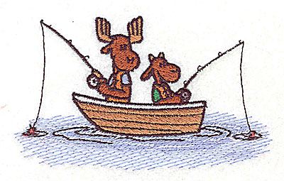Embroidery Design: Moose in fishing boat<br> 4.44w X 2.63h