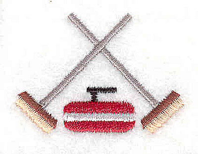 Embroidery Design: Curling rock with brooms<br> 1.75w X 1.25h