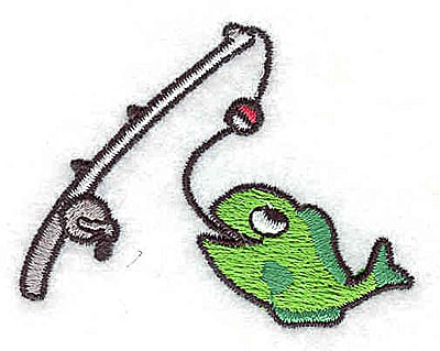 Embroidery Design: Fishing Rod With Fish<br>1.75W x 2.25H | Embroidery Legacy Embroidery Design: Fishing Rod With Fish<br>1.75W x 2.25H