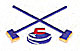 Embroidery Design: Curling stone and brooms<br> 2.31w X 1.31h