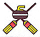 Embroidery Design: Curling stone with crossed brooms<br> 2.19w X 2.00h