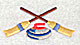 Embroidery Design: Curling stone with crossed brooms<br> 2.38w X 1.13h