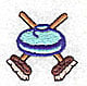 Embroidery Design: Curling stone with crossed brooms<br> 1.19w X 1.13h