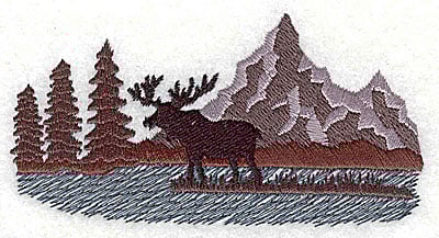 Embroidery Design: Moose with scenery<br> 3.69w X 1.94h | Embroidery Legacy Embroidery Design: Moose with scenery<br> 3.69w X 1.94h