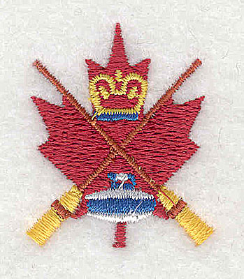 Embroidery Design: Leaf with crossed curling brooms and stone<br> 1.25w X 1.50h