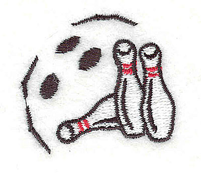 Embroidery Design: Bowling ball and pins<br> 1.50w X 1.31h