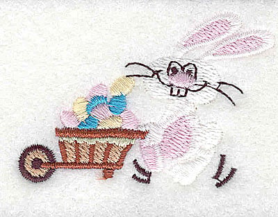 Embroidery Design: Easter bunny with wheelbarrow<br> 2.44w X 1.69h