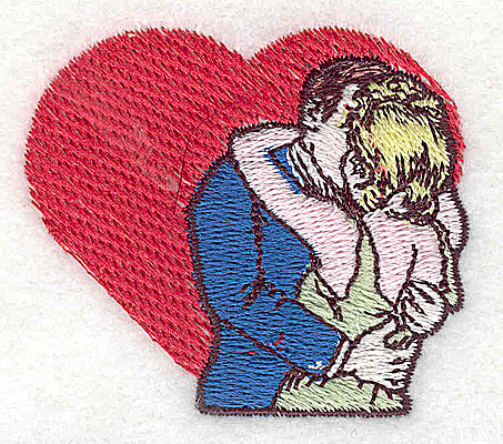 Embroidery Design: Couple kissing with heart<br> 2.19w X 1.94h