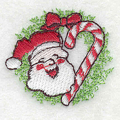Embroidery Design: Santa Claus wreath and candy cane<br> 1.56w X 1.44h