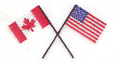 Embroidery Design: Crossed flags U.S.A and Canada<br> 2.50w X 1.31h