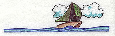 Embroidery Design: Sailboat at sea<br> 4.56w X 1.25h