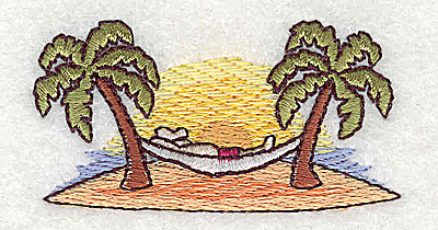 Embroidery Design: Hammock between palm trees<br> 2.38w X 1.19h | Embroidery Legacy Embroidery Design: Hammock between palm trees<br> 2.38w X 1.19h