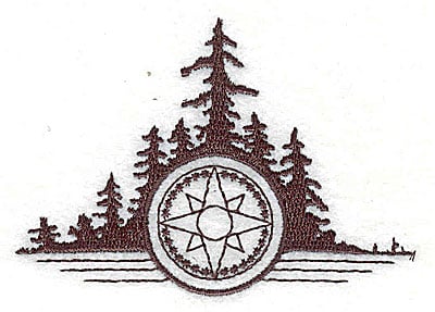 Embroidery Design: Compass with tree scene<br> 3.13w X 2.25h
